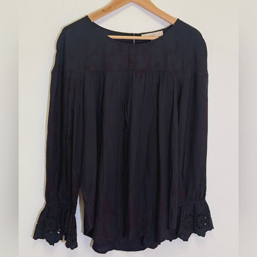 Loft - Striped Navy Boho Blouse - Women's size L